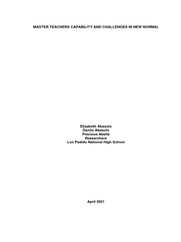 Master Teachers Capability and Challenges in New Normal | PDF ...