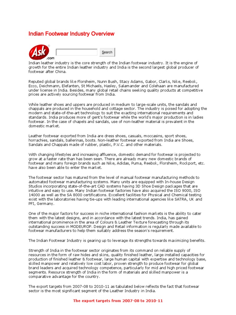 Indian Footwear Industry Overview PDF Shoe Leather