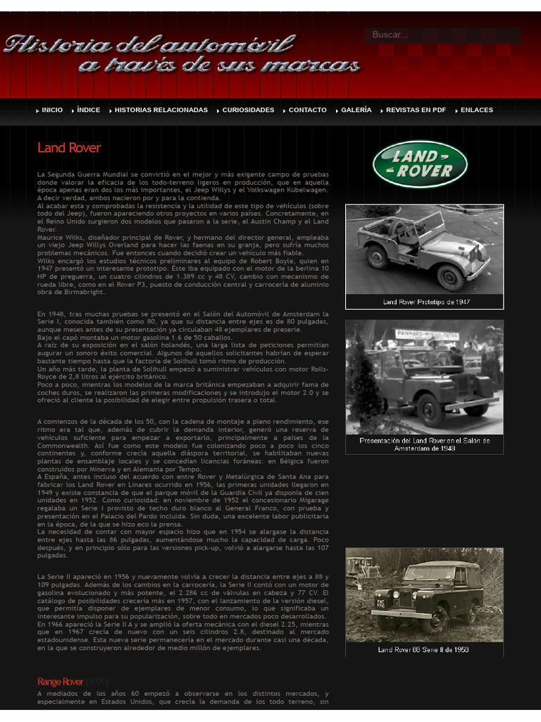 Land Rover Historia Del Automóvil A Través de Sus Marcas | PDF