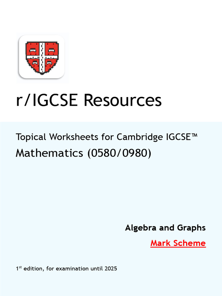 Algebra and Graphs - Mark Scheme | PDF | Mathematics