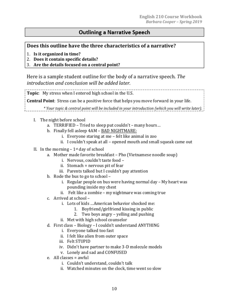 Workbkunit1 Pp11 12 Sample Narrative Outline Pdf Language Arts