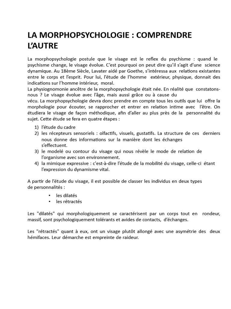 Morphopsychologie : Comprendre les Visages | PDF | Psychologie | Visage