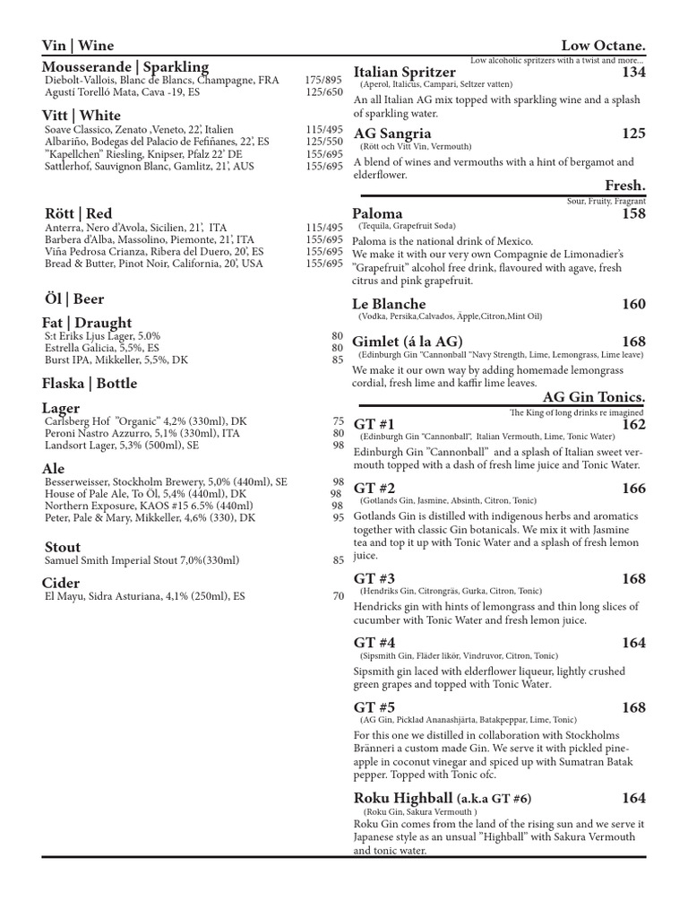 Bar Meny September 2023 PDF Gin Curing (Food Preservation)