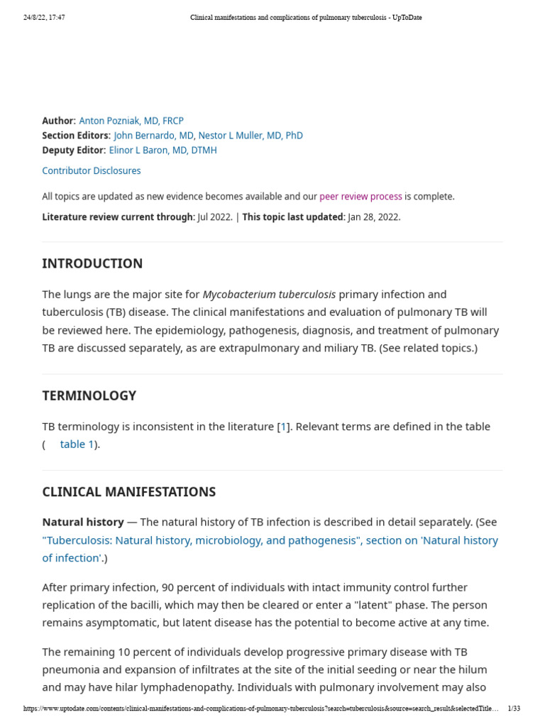 3 Clinical Manifestations and Complications of Pulmonary Tuberculosis ...