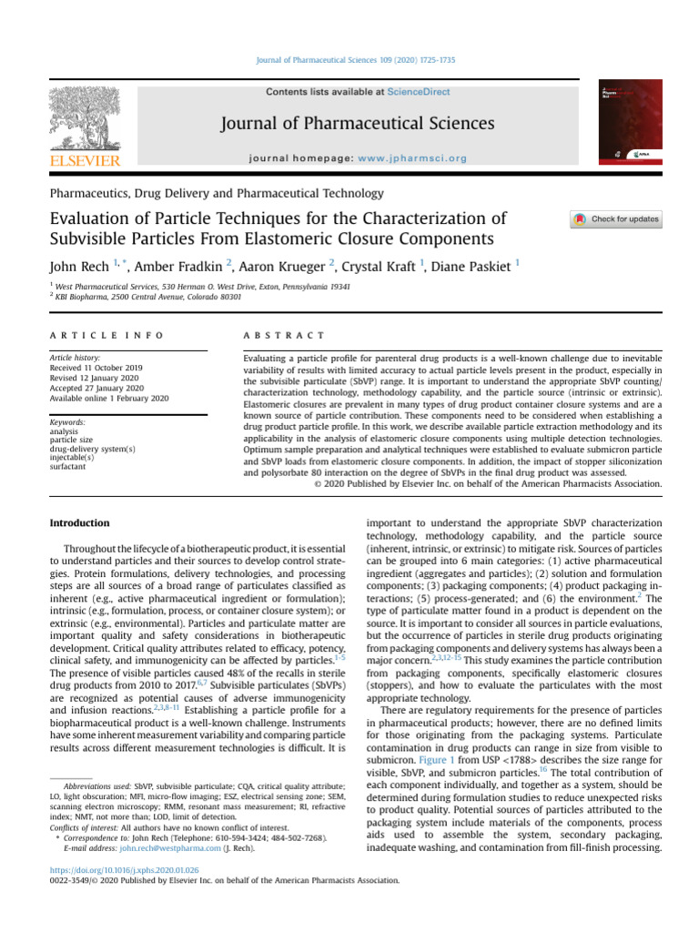 Subvisible Particle Analysis in Elastomeric Closures | PDF ...