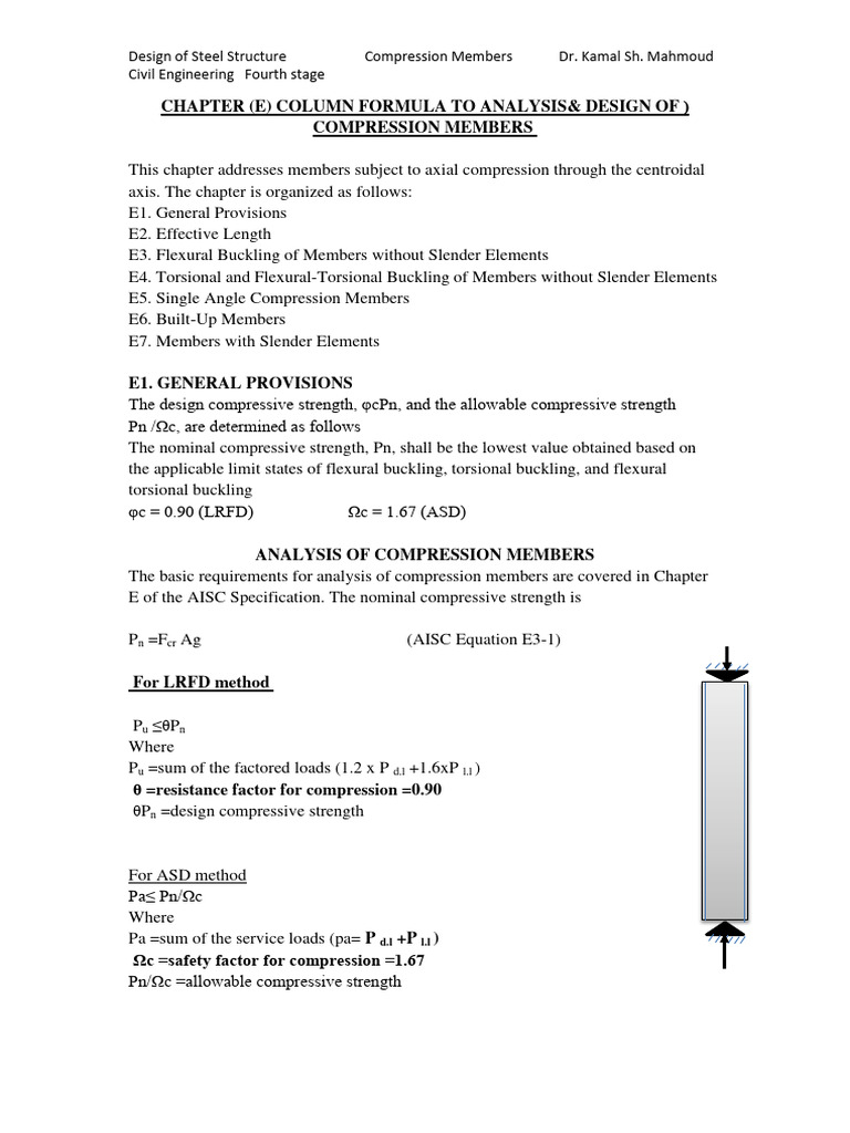 (OF & Design Column Formula To Analysis) E (Compression Members | PDF