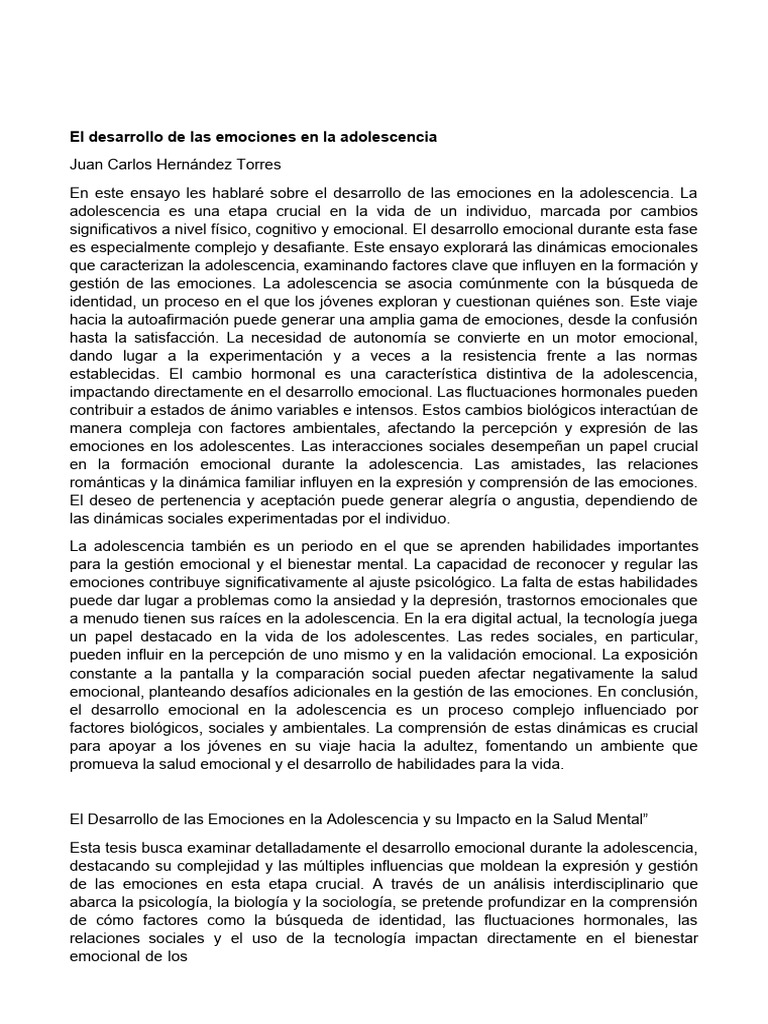 Desarrollo emocional en la adolescencia | PDF | Las emociones ...