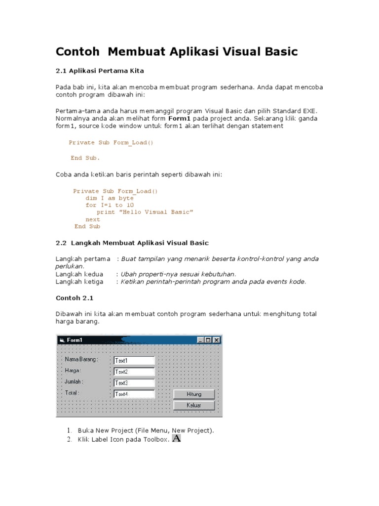 Contoh Aplikasi Sederhana Visual Basic | PDF | Komputer