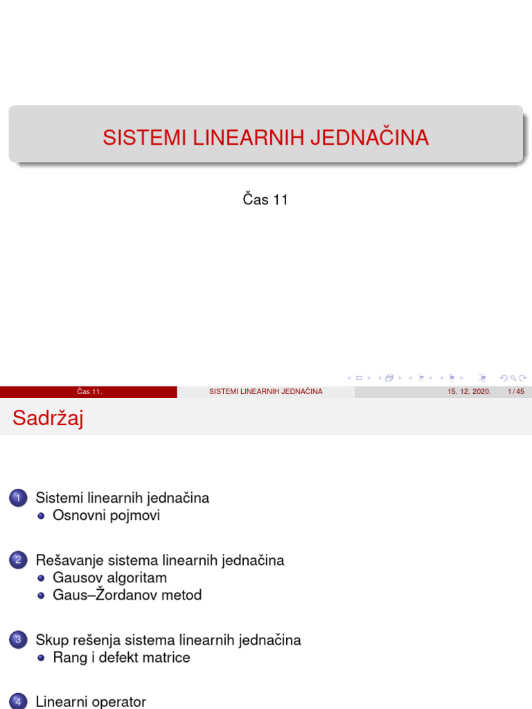 08 Sistemi Linearnih Jednacina | PDF