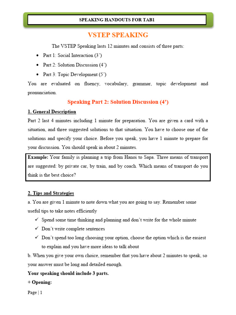 Speaking Handout 2. Speaking Test Part 2 PDF