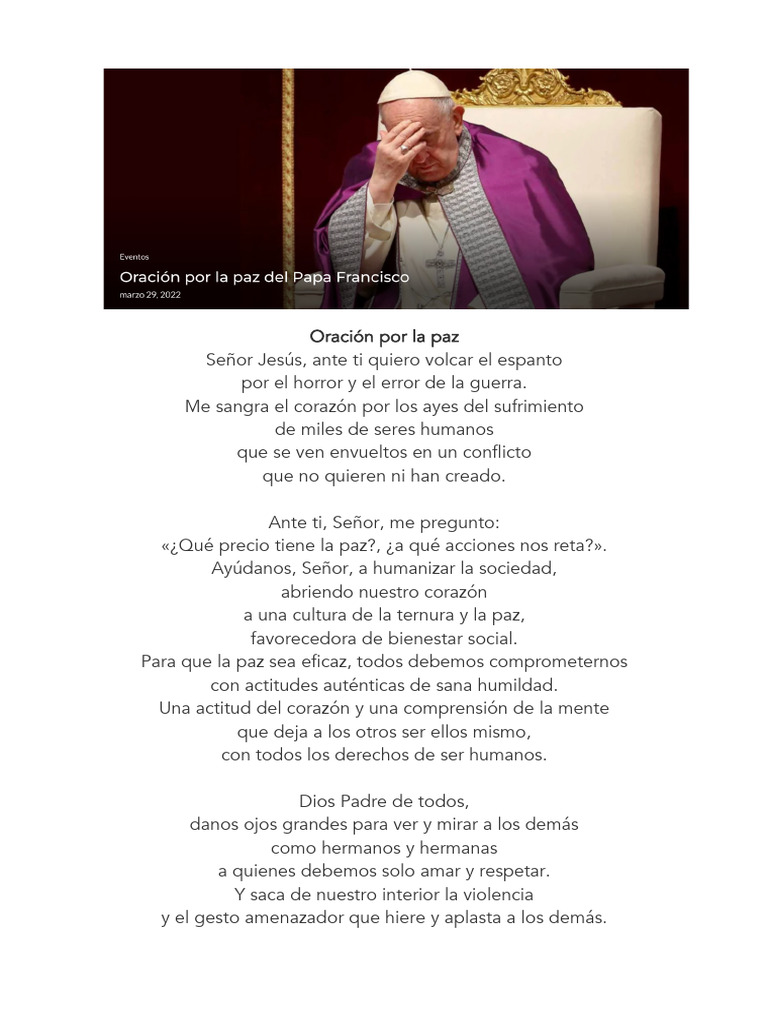 ORACIÓN POR LA PAZ Papa Francisco | PDF