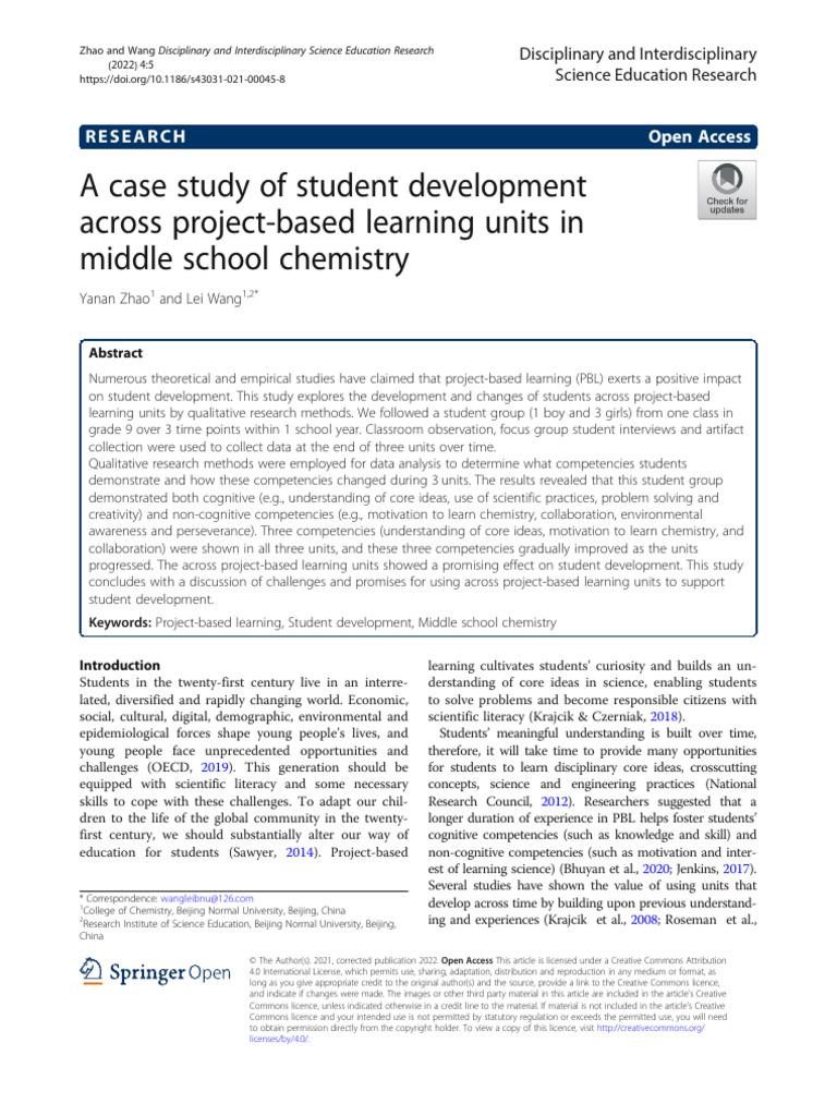 A Case Study of Student Development Across Project-Based Learning Units ...
