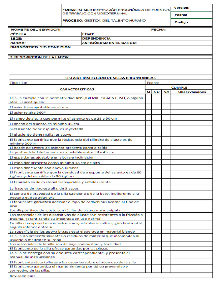 Check List Sillas | PDF
