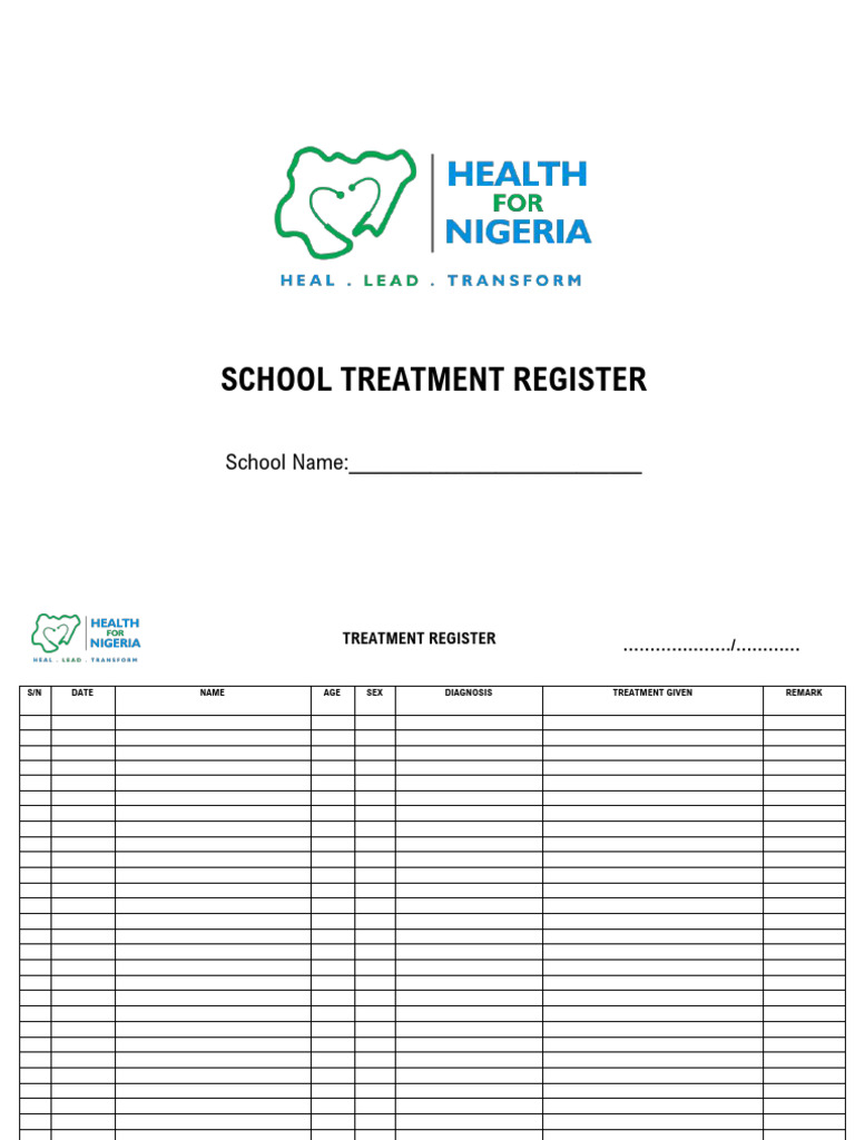 School Treatment Register Template | PDF