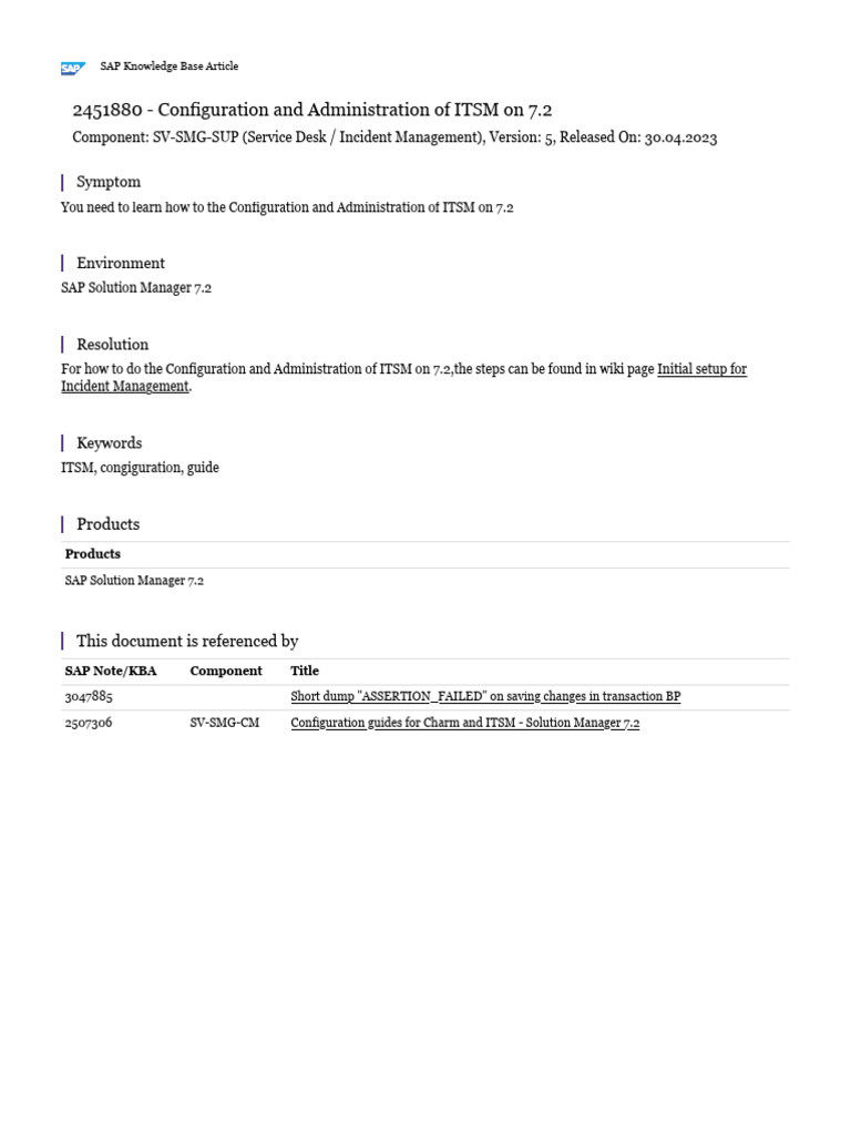 ITSM Configuration Guide for SAP 7.2 | PDF
