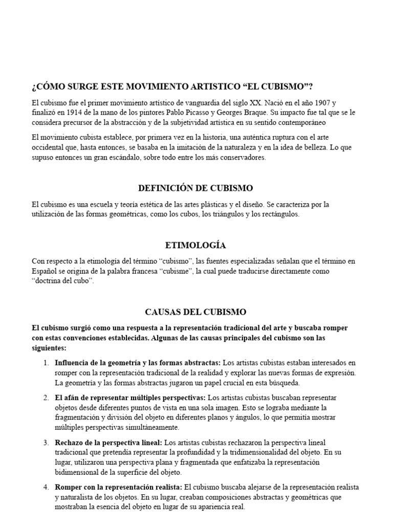 Origen y Características del Cubismo | PDF | Cubismo | Arte abstracto
