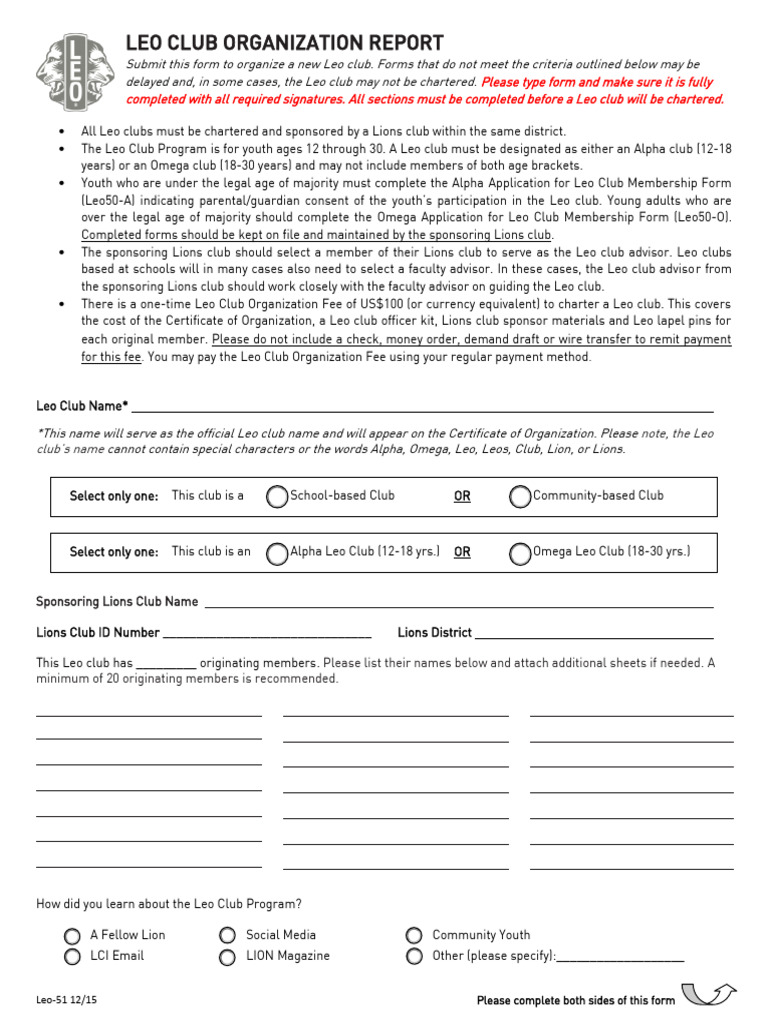 Leo Club Organization Report Form | PDF