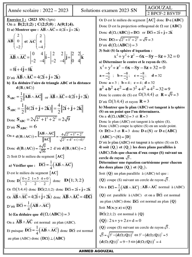 Corrigé Examen National Math 2023 | PDF