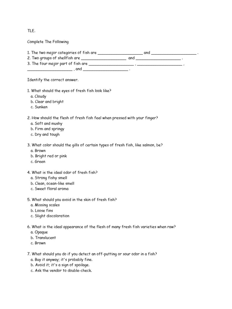 TLE8 Long Quiz With Answer, Seafood, Meat and Poultry PDF