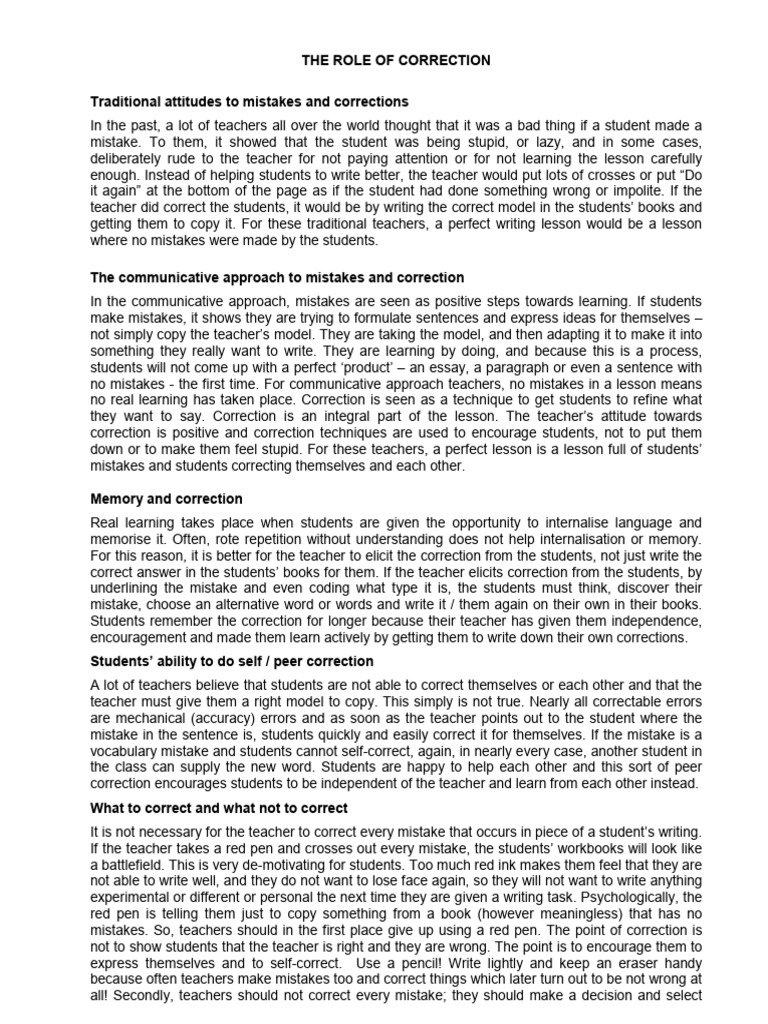 Teachers' Guide to Student Corrections | PDF