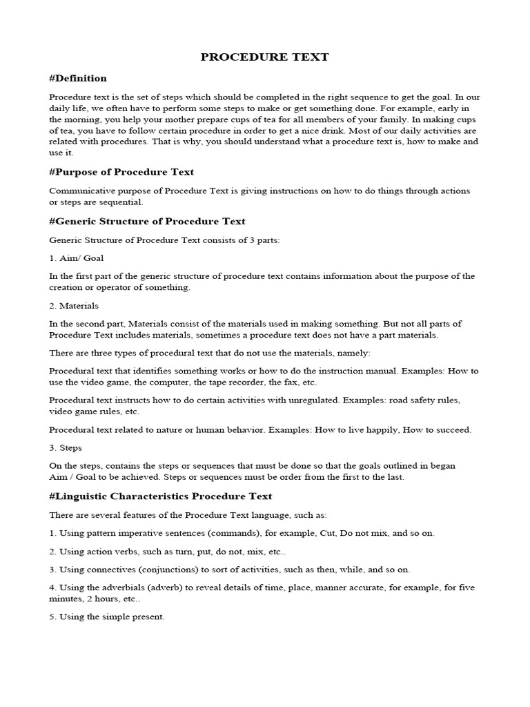 Theory of PROCEDURE TEXT Task | PDF | Information | Linguistics