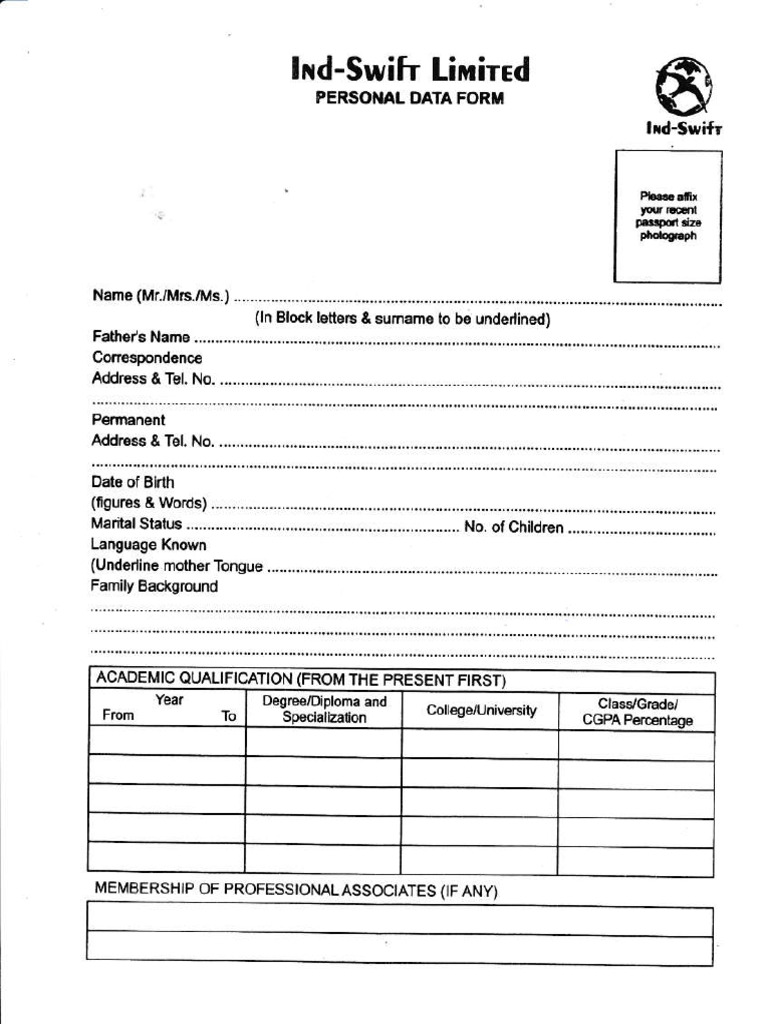 Personal Data Form Pdf