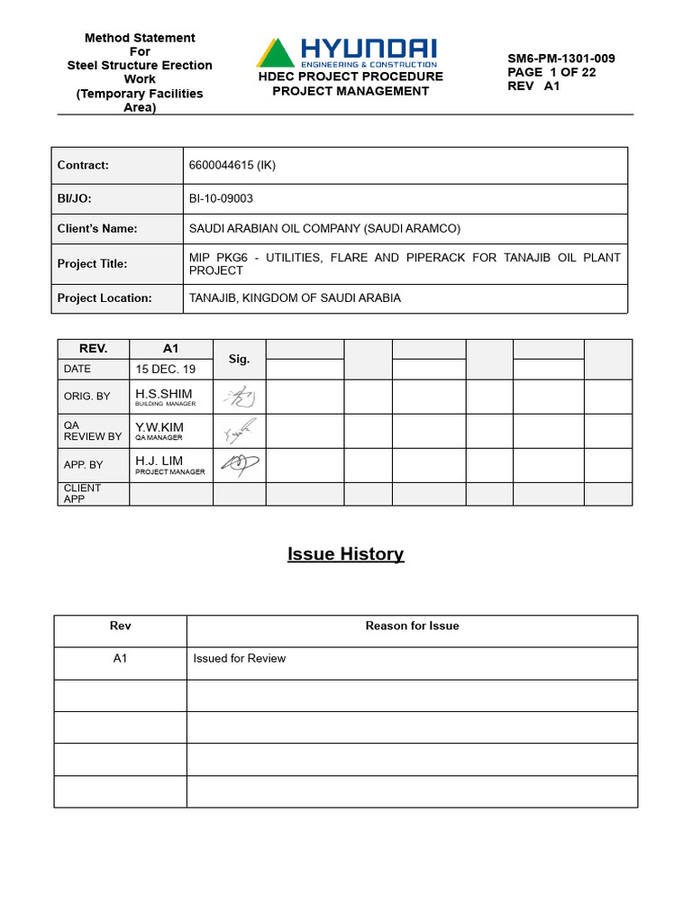 Steel Structure Erection Method Statement | PDF | Screw | Crane (Machine)