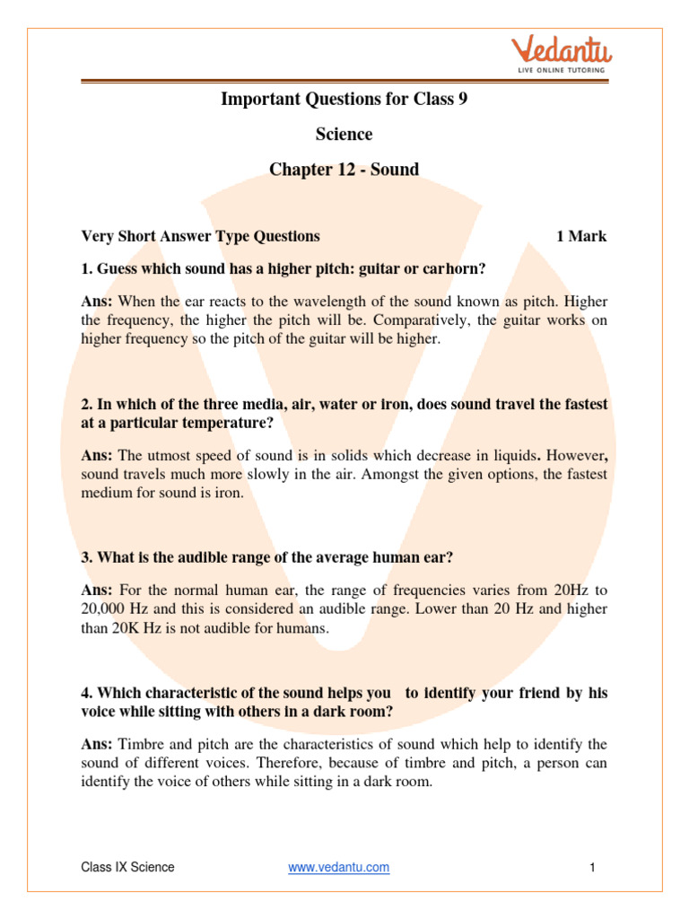 Class 9 Science: Sound Important Q&A | PDF | Foreign Language Studies