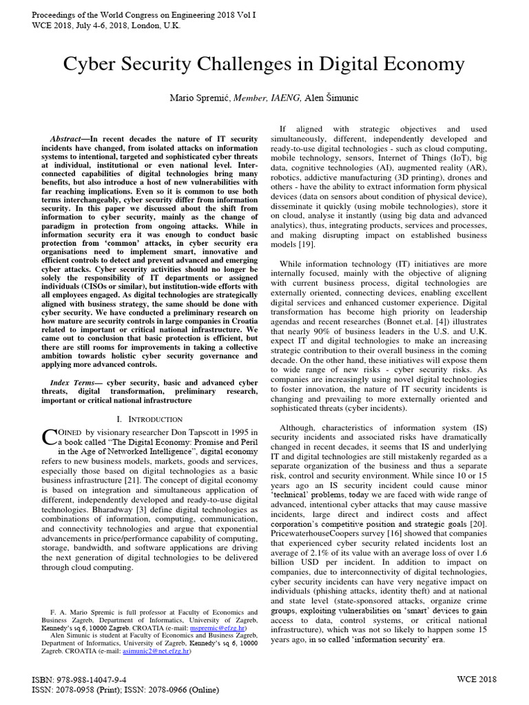 Cyber Security Challenges in Digital Economy | PDF | Computers