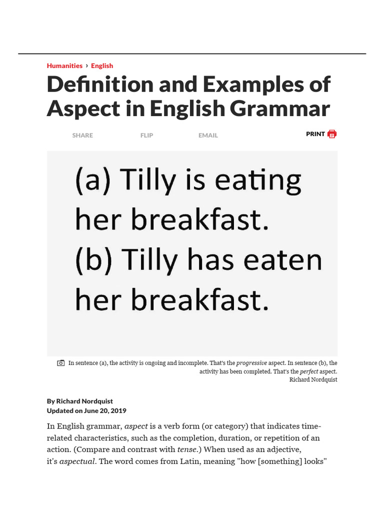 Definition and Examples of Aspect in English Grammar PDF