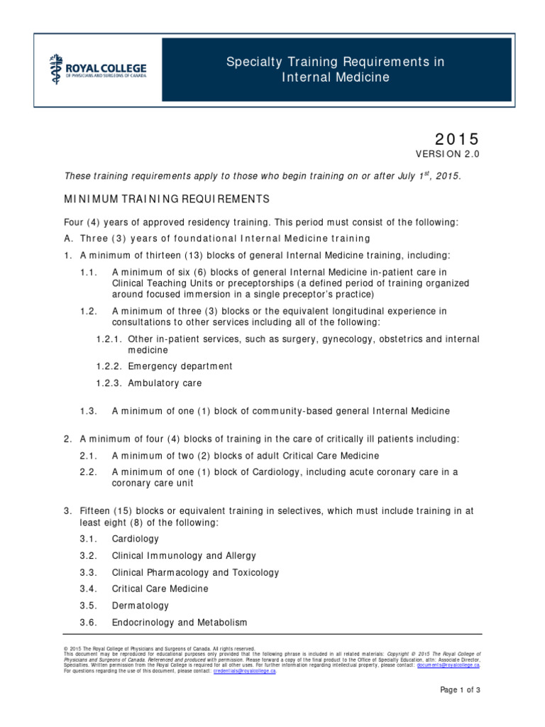 Royal College Specialty Training Requir IM | PDF | Internal Medicine ...
