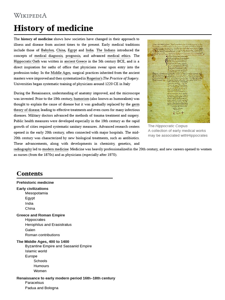History of Medicine | PDF | Medicine | Health Care