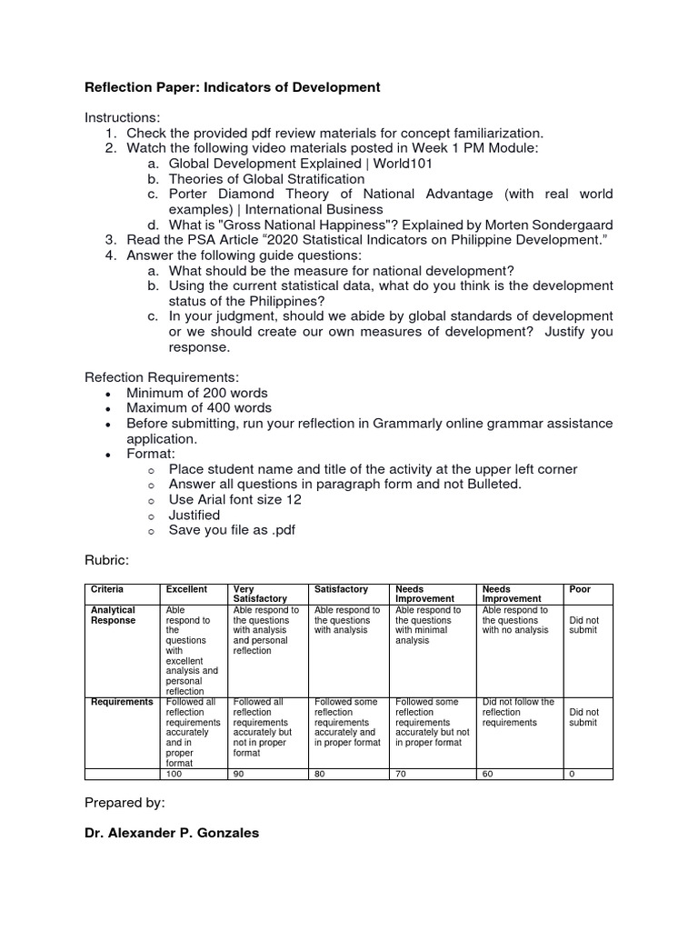 Activity 01 Indicators of Development PDF