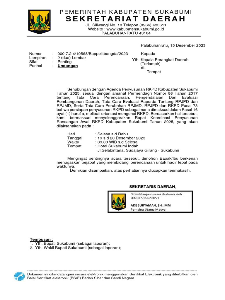 Undangan Rapat RKPD Sukabumi 2025 | PDF