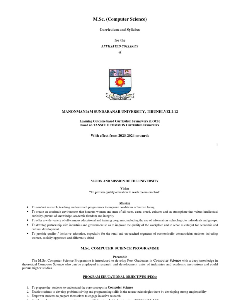 Msc Computer Science Syllabus