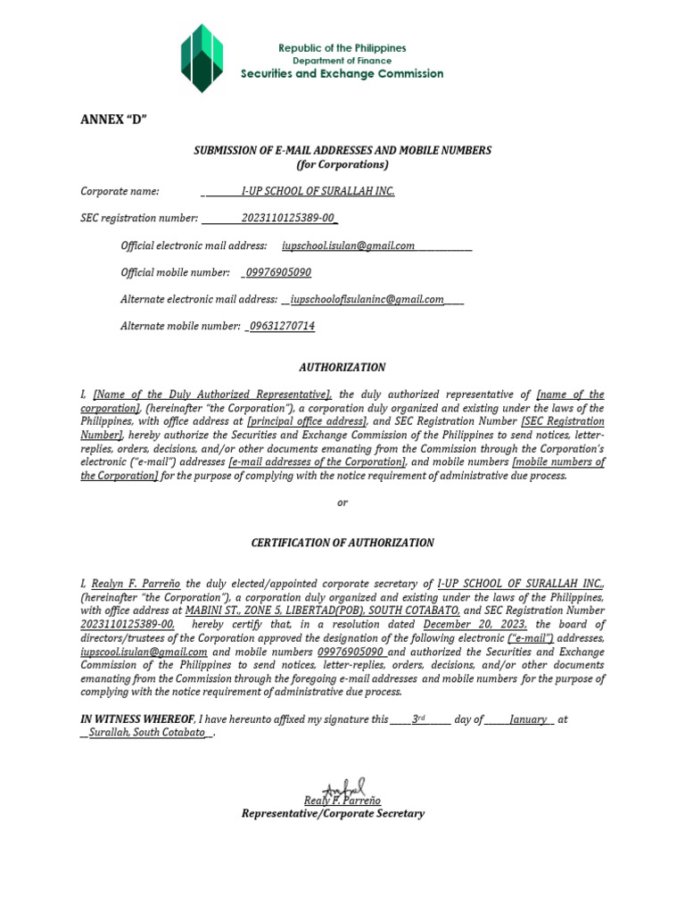 SEC Contact Information Submission Form | PDF | Securities (Finance ...