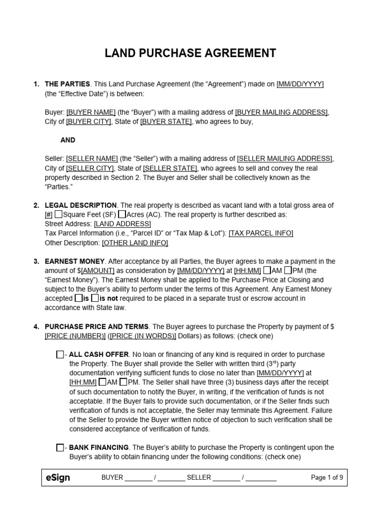 Land Purchase Agreement | PDF