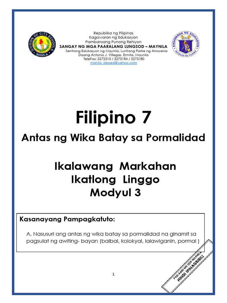 FILIPINO 7 - Q2 - Mod3 | PDF