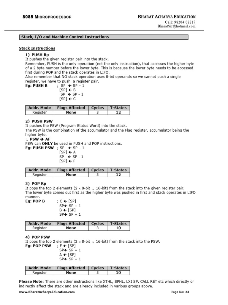 Stack, IO and Machine Control Instructions | PDF