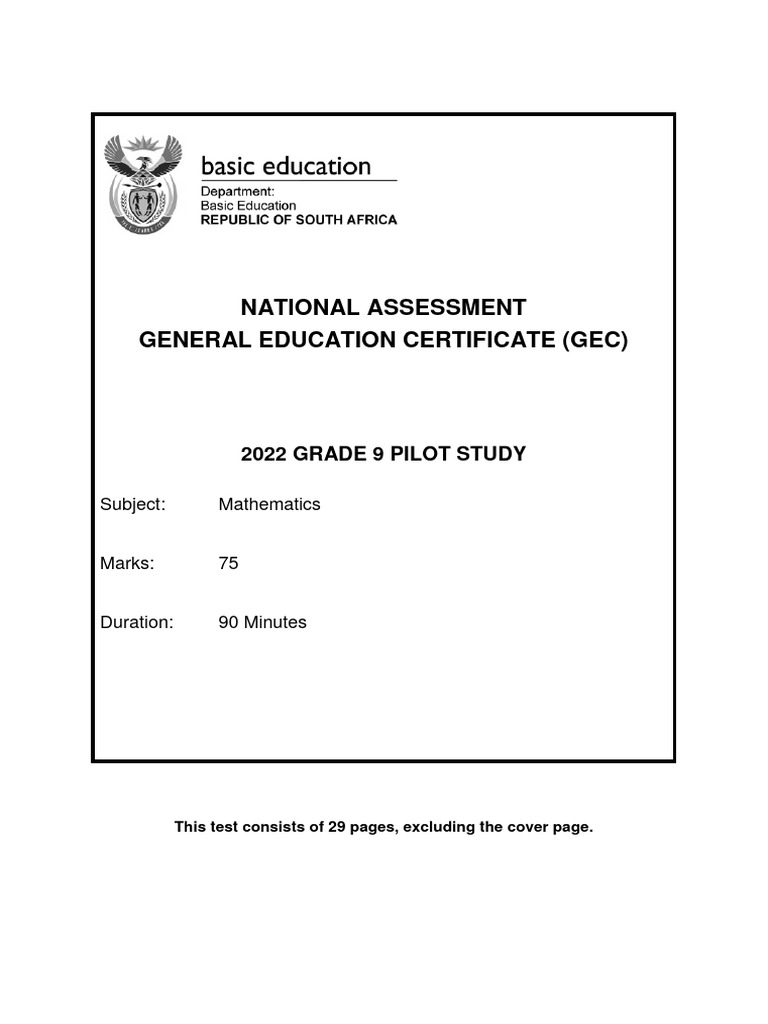Grade 9 Maths English Test PDF