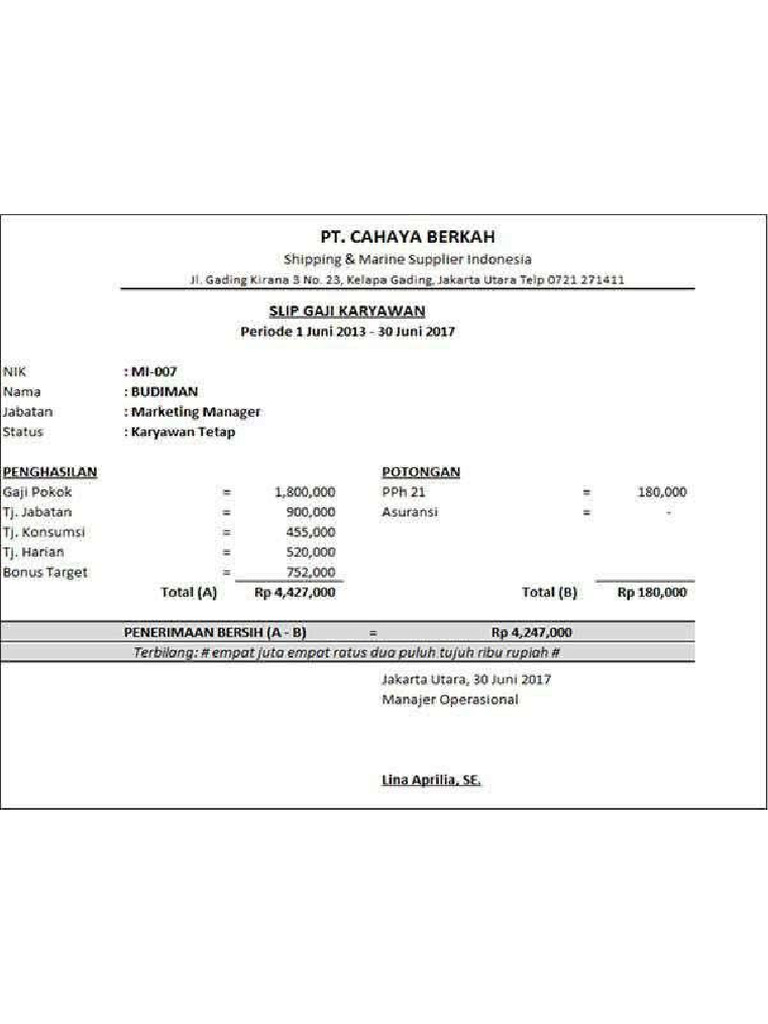 10 Contoh Slip Gaji Karyawan Perusahaan 04 Slip Gaji Karyawan Toko