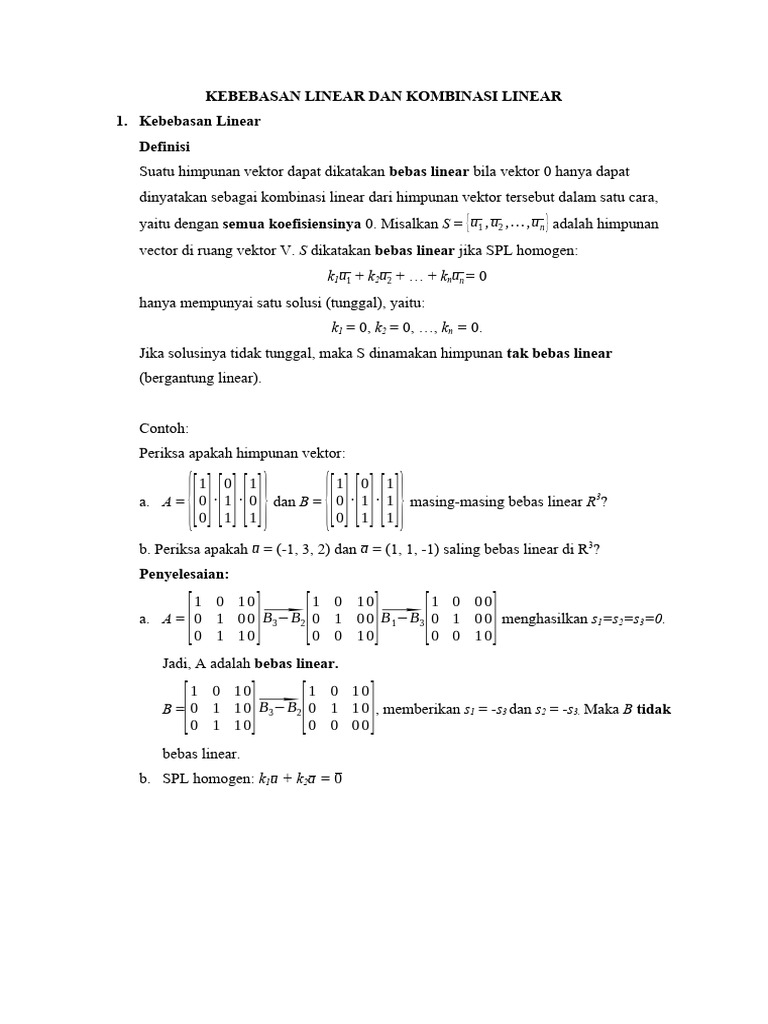 Kebebasan Linear Dan Kombinasi Linear | PDF
