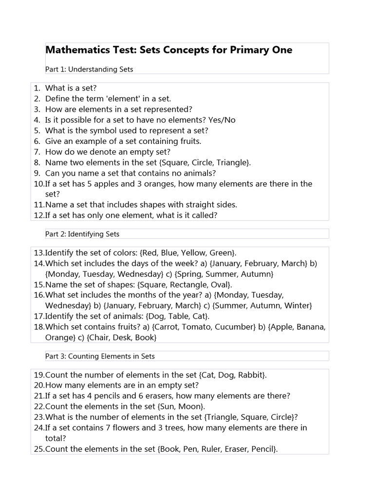 P1 Maths Set Concept Pdf Set Mathematics Mathematics