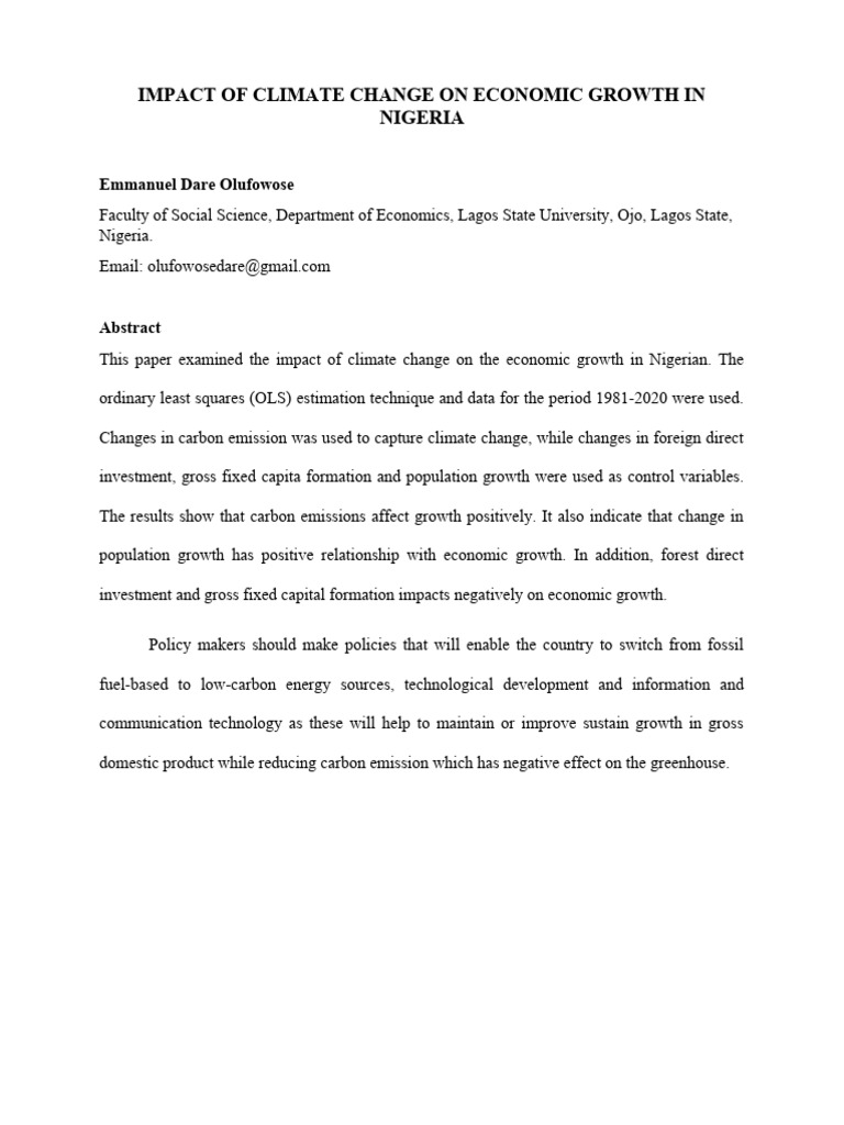 Impact of Climate Change On Economic Growth in Nigeria | PDF | Climate ...