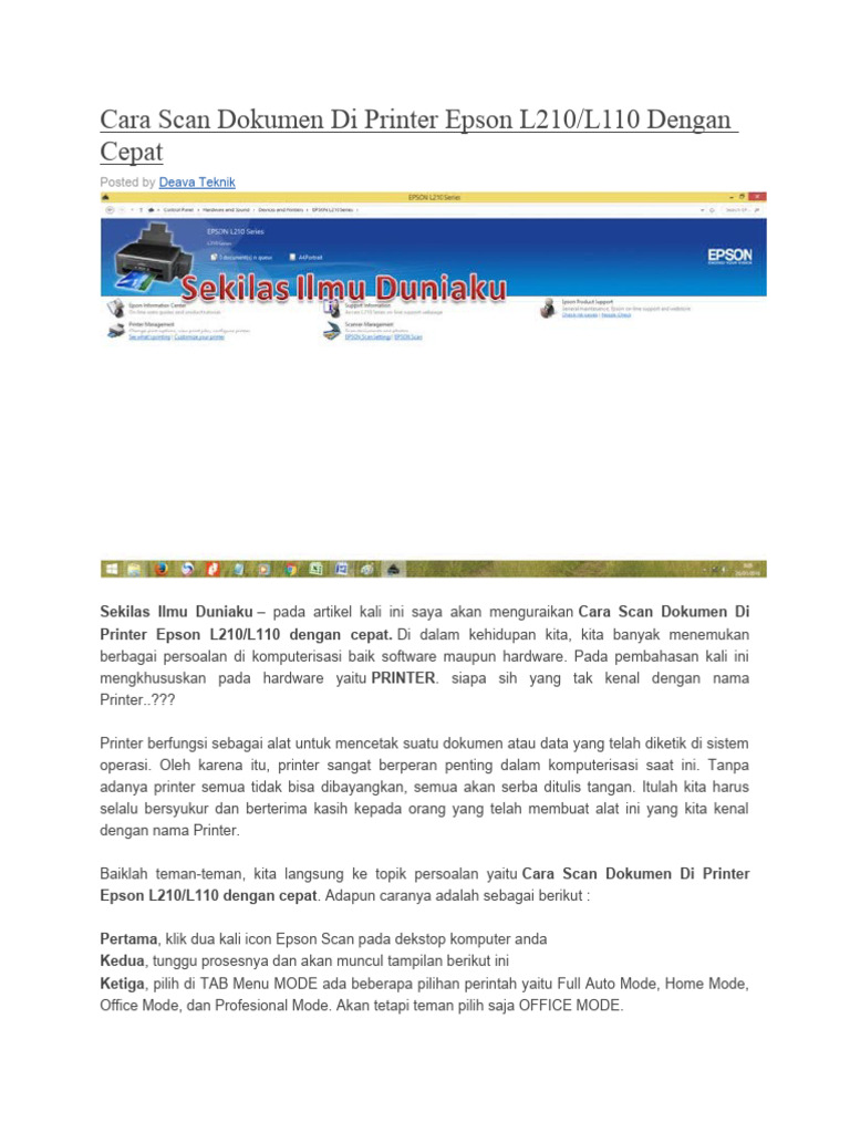 Cara Scan Dokumen Di Printer Epson L210 | PDF