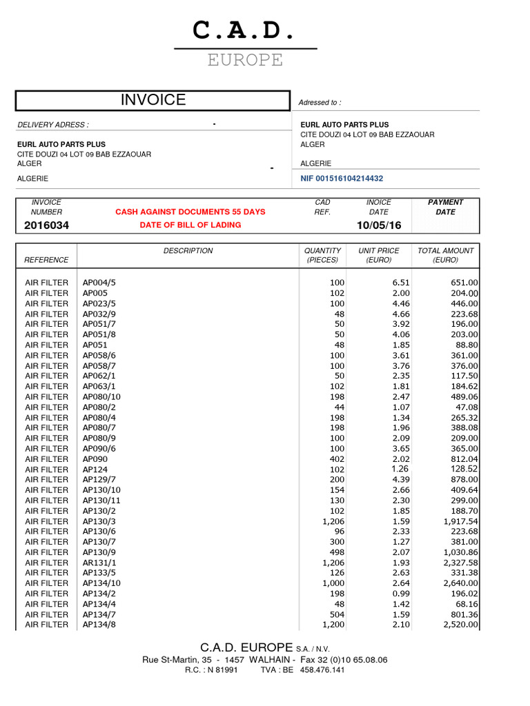 Invoice for Auto Parts Purchase | PDF