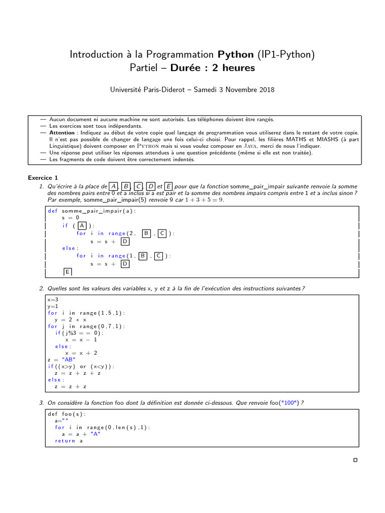 Examen Python : Exercices et Solutions | PDF
