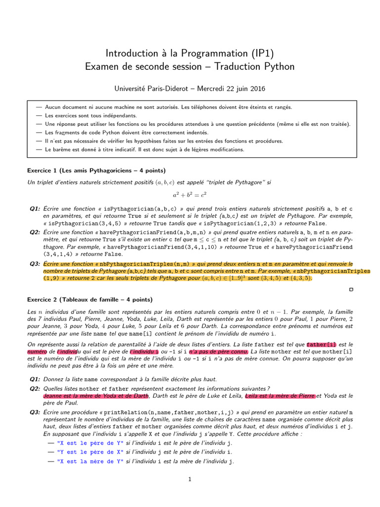 Examen de Programmation Python IP1 | PDF | Théorie des anneaux ...