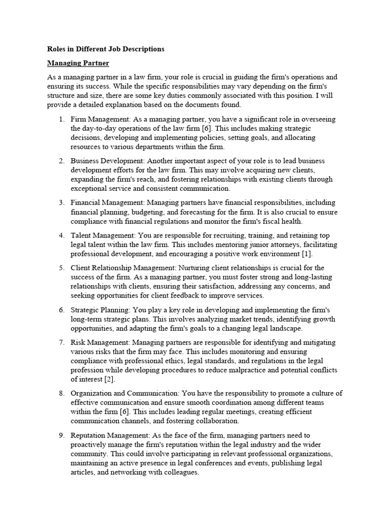 Roles in Different Job Descriptions PDF Law Firm Paralegal