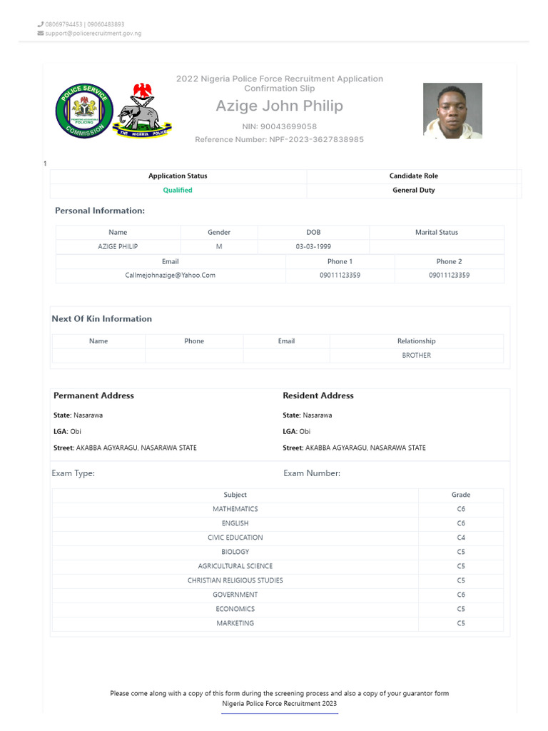 Nigeria Police Recruitment Confirmation 2023 | PDF